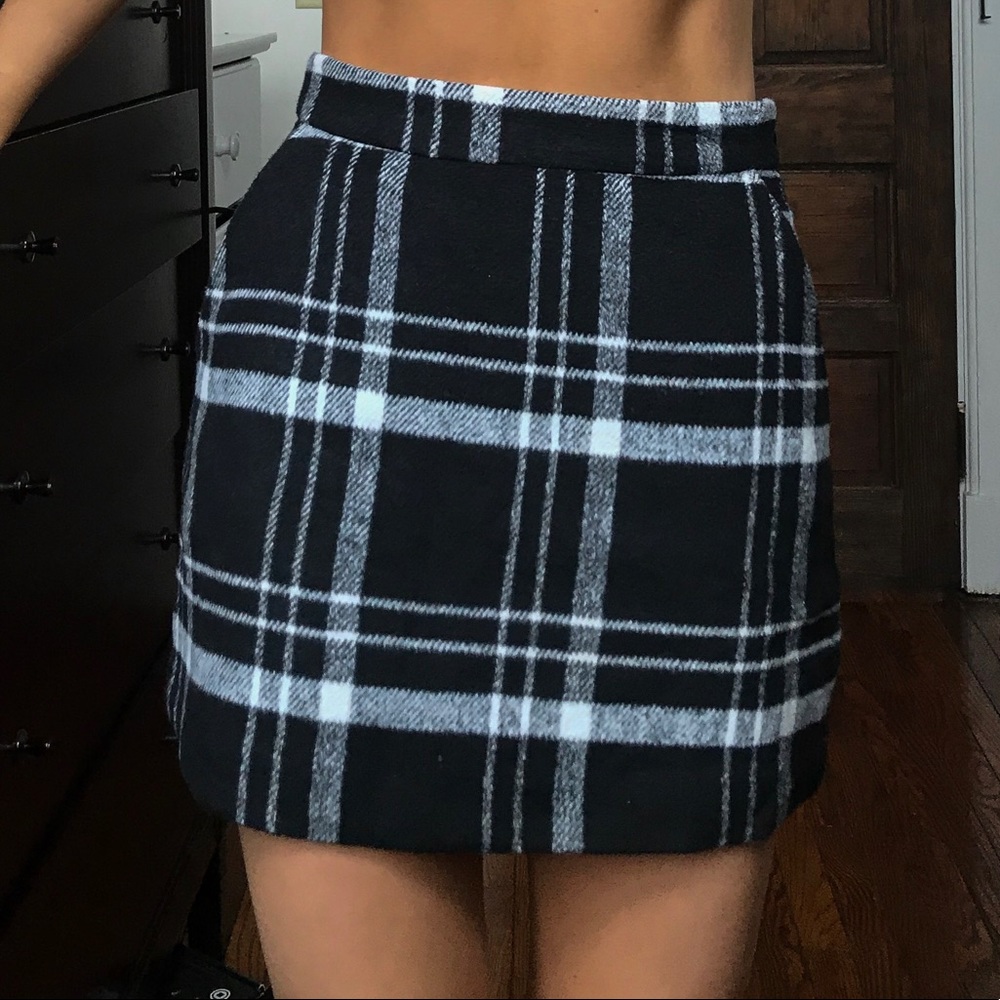 Black and White Plaid Mini Skirt